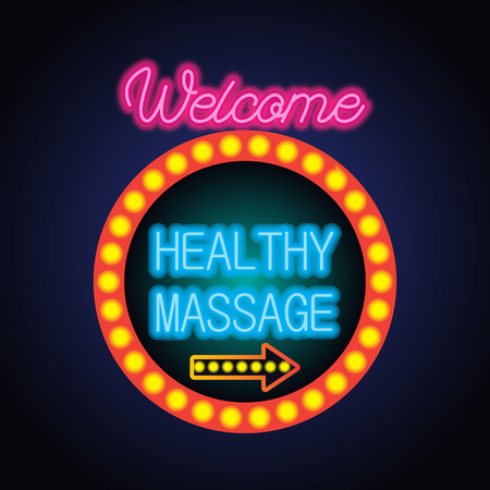 healthy massage in neon sign plank for massage businessのイラスト素材