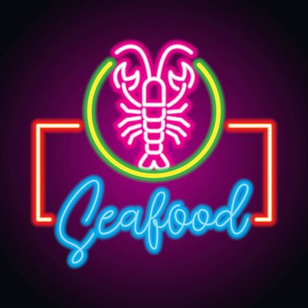 seafood restaurant neon sign plank. vector illustrationのイラスト素材