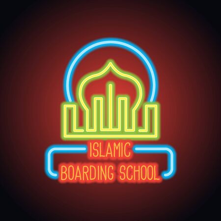 islamic school neon sign plank for islamic international school, islamic private school and boarding school. vector illustrationのイラスト素材