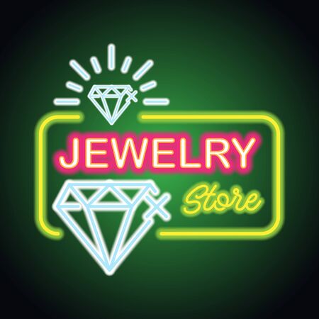 jewelry store neon sign for jewelry business plank. vector illustrationのイラスト素材