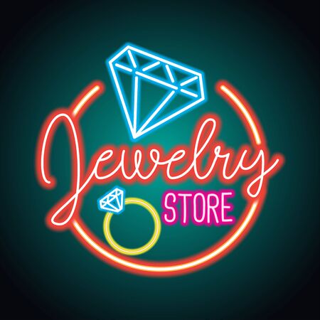 jewelry store neon sign for jewelry business plank. vector illustrationのイラスト素材