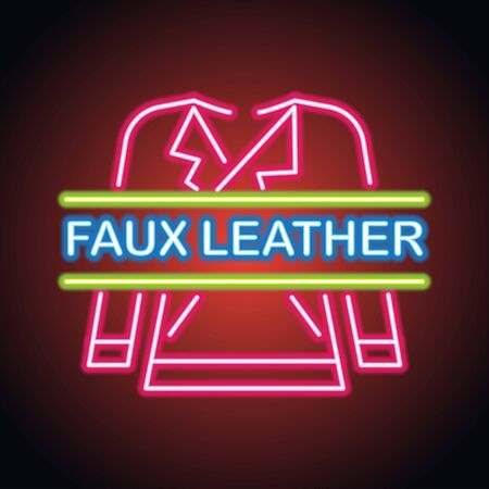 faux leather neon sign for genuine leather store plank banner. vector illustrationのイラスト素材