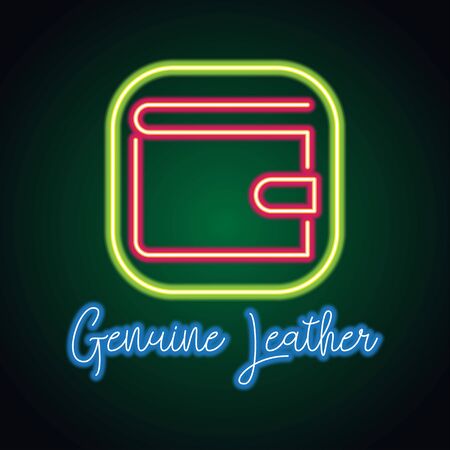 genuine leather neon sign for genuine leather store plank banner. vector illustrationのイラスト素材