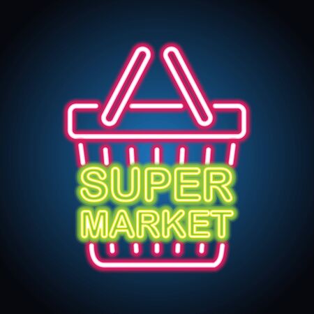 super market neon sign for super market plank add. vector illustrationのイラスト素材