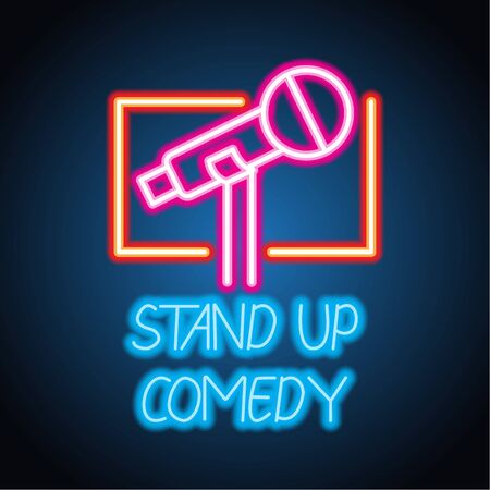 stand up neon sign for stand up comedy advertisement. vector illustrationのイラスト素材