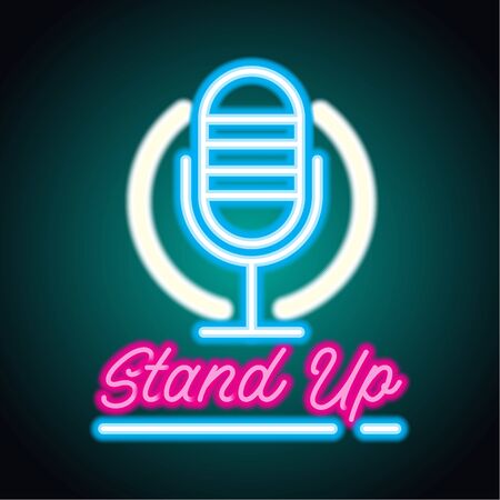 stand up neon sign for stand up comedy advertisement. vector illustrationのイラスト素材