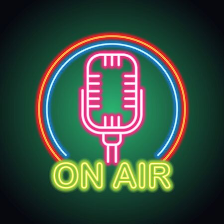 on air music studio neon sign for music studio or recording studio plank banner. vector illustrationのイラスト素材