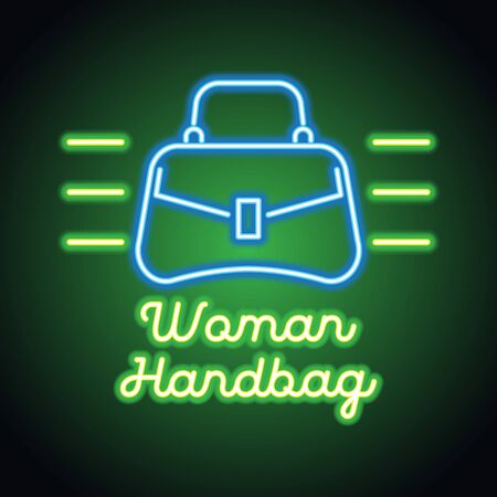 woman hand bag shop neon sign for woman bag shop and store plank banner. vector illustrationのイラスト素材