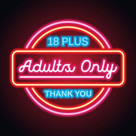 adults only glowing box for outdoor  business advertising neon sign billboard. vector illustrationのイラスト素材