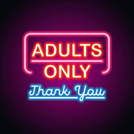 adults only glowing box for outdoor  business advertising neon sign billboard. vector illustrationのイラスト素材