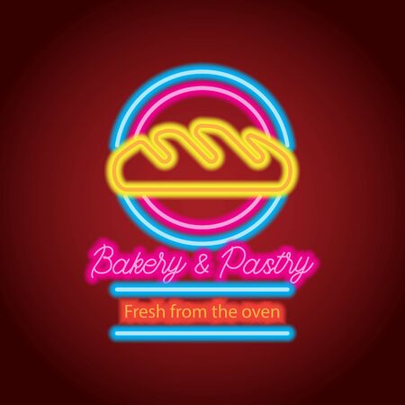 bakery and pastry neon sign for bakery and pastry advertisement. vector illustrationのイラスト素材