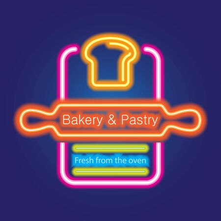bakery and pastry neon sign for bakery and pastry advertisement. vector illustrationのイラスト素材