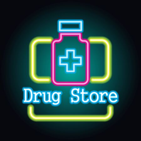 medical drug store, pharmacy neon sign plank for medicine business, vector illustrationのイラスト素材