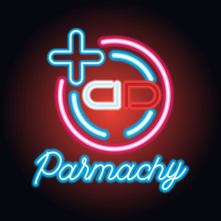 medical drug store, pharmacy neon sign plank for medicine business, vector illustrationのイラスト素材