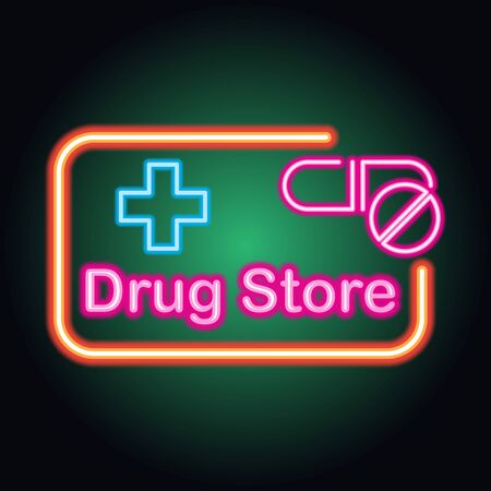 medical drug store, pharmacy neon sign plank for medicine business, vector illustrationのイラスト素材