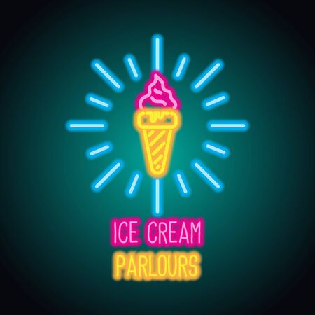ice cream neon sign for ice cream advertisement. vector illustrationのイラスト素材