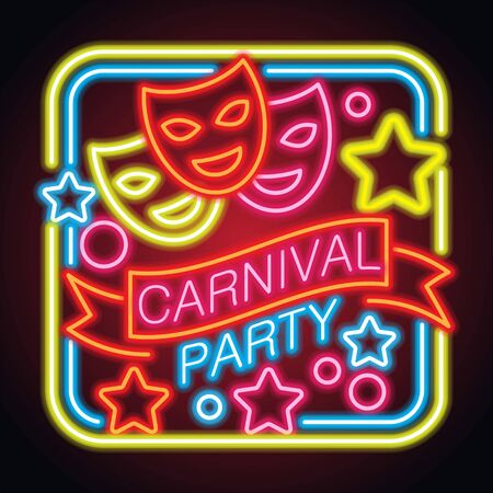 happy carnival festive concept neon sign. vector illustrationのイラスト素材