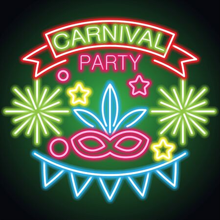 happy carnival festive concept neon sign. vector illustrationのイラスト素材