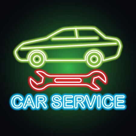 car service and rental neon sign for business. vector illustrationのイラスト素材