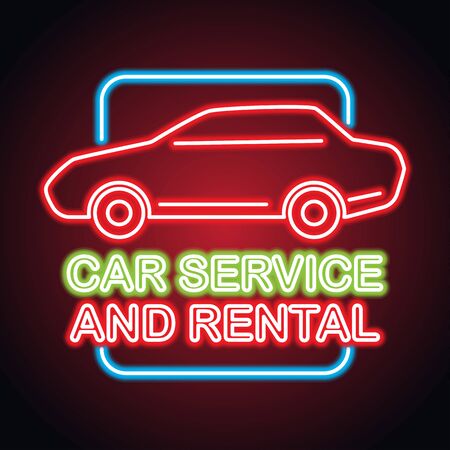 car service and rental neon sign for business. vector illustrationのイラスト素材