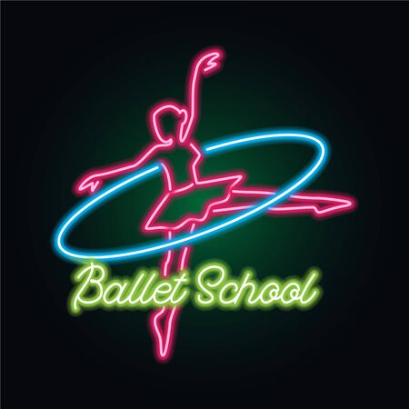 ballet neon sign for ballet school, dance studio. vector illustrationのイラスト素材