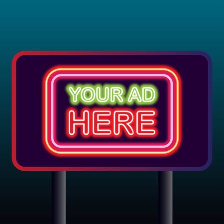 neon sign billboard for outdoor advertising glowing box. vector illustrationのイラスト素材