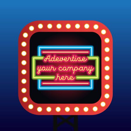 neon sign billboard for outdoor advertising glowing box. vector illustrationのイラスト素材