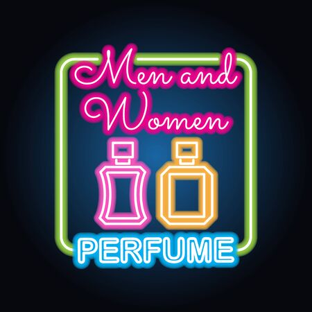men and women perfume fragrance with neon sign effect, vector illustrationのイラスト素材