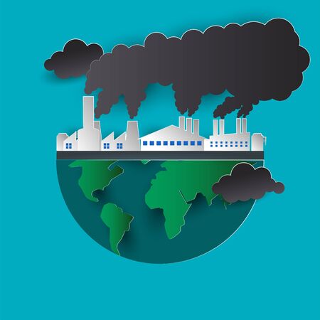 polluting air from factory pipe and cesspit, environmental for pollution concept. vector illustrationのイラスト素材
