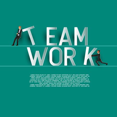 team work business man  working and supporting each other. paper art vector illustrationのイラスト素材