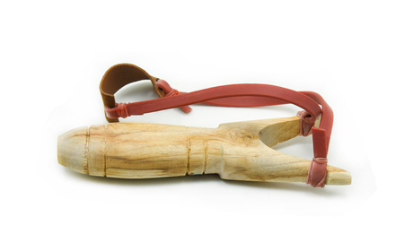 wood catapult (slingshot) on white backgroundの写真素材