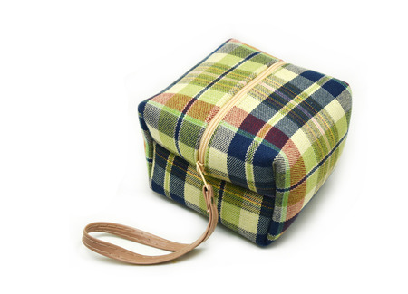 Thailand style loincloth fabric handbag wearing isolated / cloth bag plaid pattern on white background - colorful loinclothの写真素材