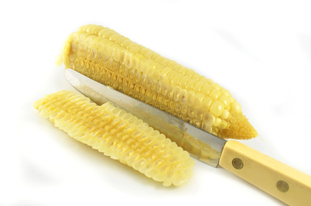 ripe corn isolated / boiled corn cook slice isolated on white background - white corn for asia food ...