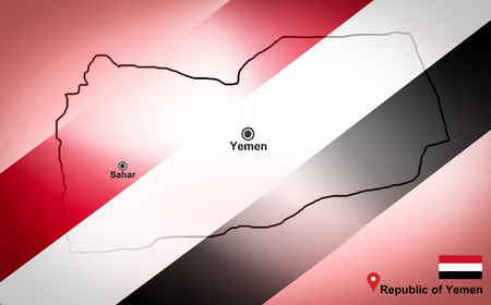 Yemen map and Sahar with location map pin and Yemen flag on travel map of Asia - Republic of Yemenの写真素材