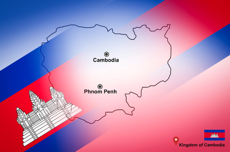 Cambodia map and Phnom Penh with location map pin and Cambodia flag on travel map of Asia - Kingdom of Cambodiaの写真素材