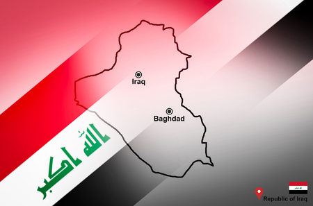 Iraq map and Baghdad with location map pin and Iraq flag on map of Asia - Republic of Iraqの写真素材