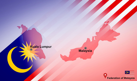 Malaysia map and Kuala Lumpur with location map pin and Malaysia flag on travel map of Asia - Federation of Malaysiaの写真素材