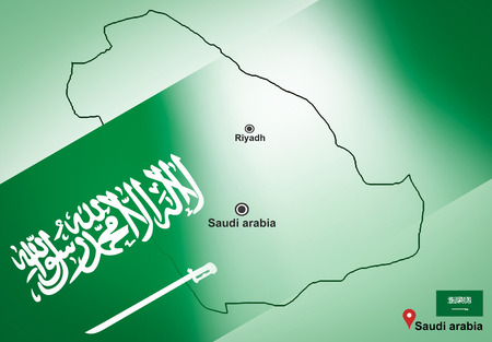 Saudi arabia map and Riyadh with location map pin and Saudi arabia flag on travel map of Asiaの写真素材