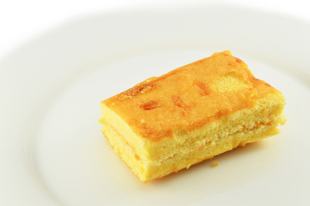 Cake egg dessert on plate on white background / bread egg isolatedの写真素材
