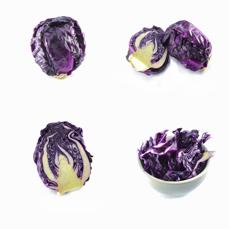 fresh purple cabbage isolated / purple 
of red cabbage vegetable on set isolated on white backgroundの写真素材