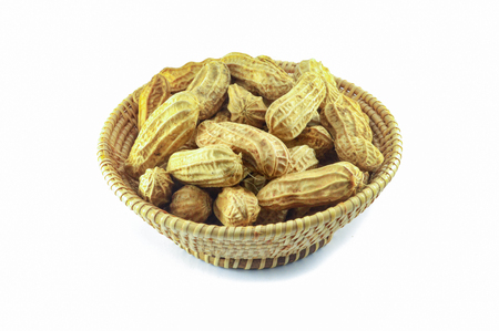 peanuts isolated / cooking of peanuts boiled in basket isolated on white background - ripe peanuts peeledの写真素材