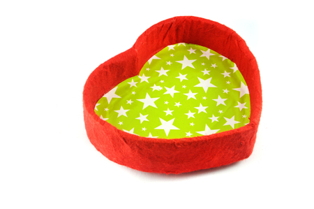 Red box heart shaped gift box isolated on white backgroundの写真素材