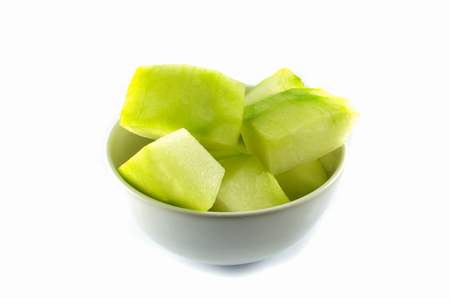 winter melon isolated / slice winter melon in white bowl isolated on white backgroundの写真素材