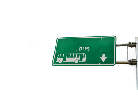 bus stop sign on post pole, traffic road roadsign, green signpost