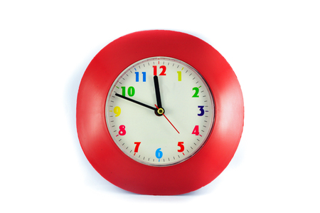 classic round wall clock isolated on white background / Red wall clock with colorful number