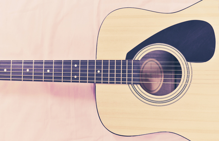 Acoustic guitar top view / Close up of guitar musical instrument tone vintage style classicの写真素材