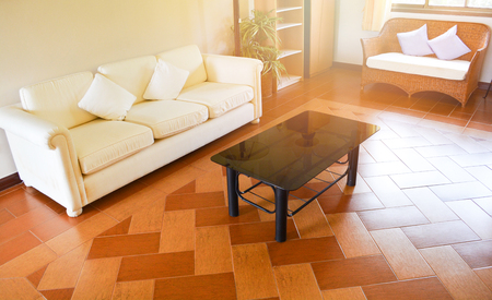 interior design with sofa and glass table living home and light from windows bright room in the house - Classical design and luxury styleの写真素材