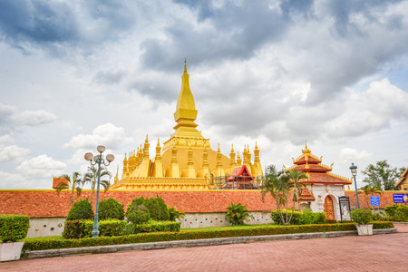 Vientiane Laos : Pha That Luang Temple / Golden Pagoda Landmark of buddhism in asiaの写真素材