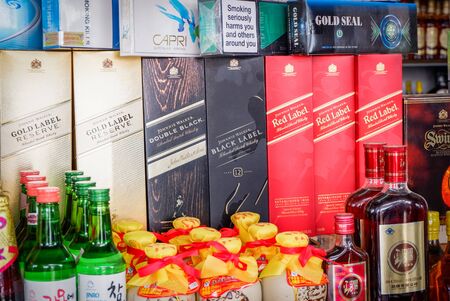 Bangkok, Thailand - February 7, 2017 : johnnie walker the collection and other import in bottle package in alcohol store for saleのeditorial素材