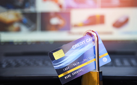 credit card security internet data / encryption transactions on credit card lock securedの写真素材